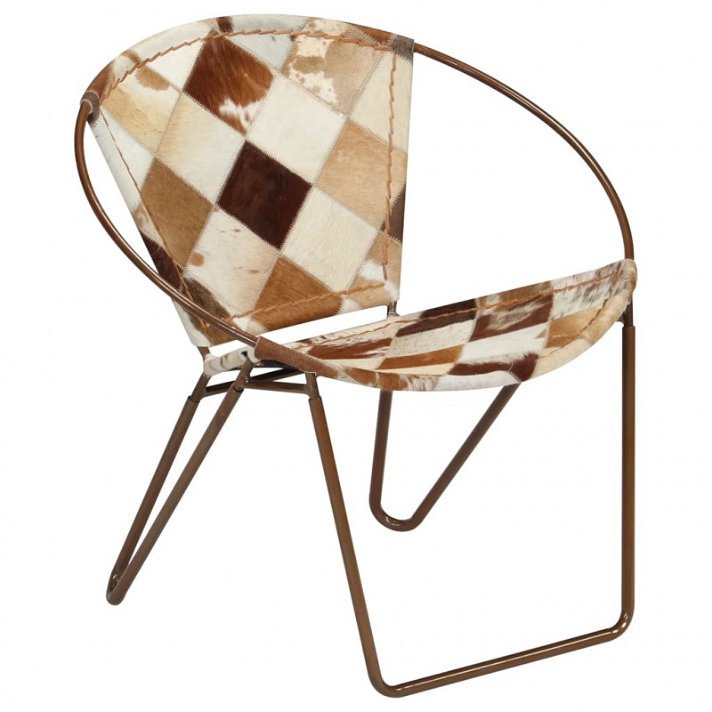 Cadeira de couro legítimo com padrão de losangos castanho Vida XL