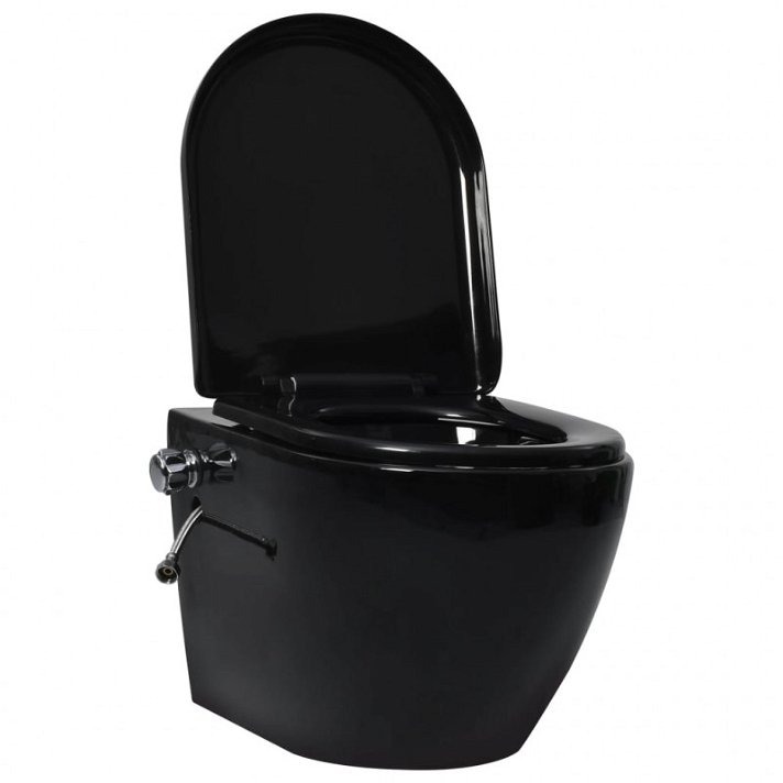 WC suspendu noir en céramique avec bidet Vida XL