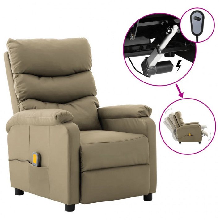 Poltrona da massaggio con reclinazione elettrica comfort beige VidaXL