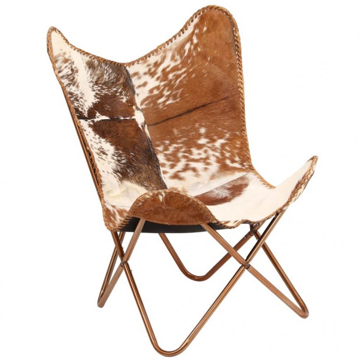 Cadeira butterfly de pele de cabra castanho e branco Vida XL