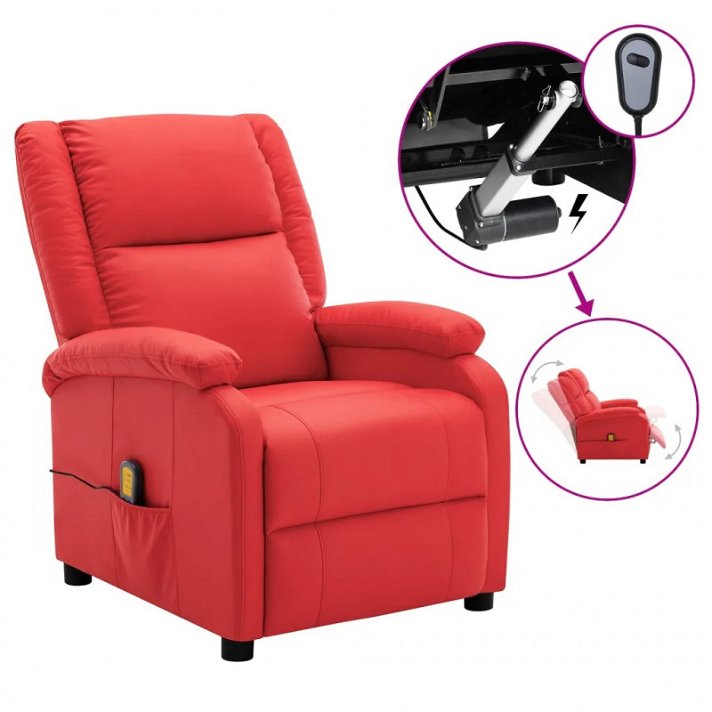Poltrona massaggiante elettrica reclinabile in pelle sintetica di colore rosso Vida XL