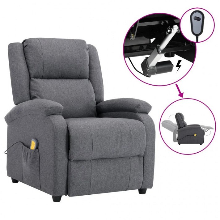 Sillón masajeador eléctrico reclinable tela gris VidaXL