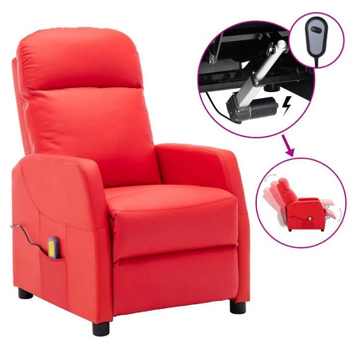Poltrona de massagem elétrica reclinável couro sintético vermelho Vida XL