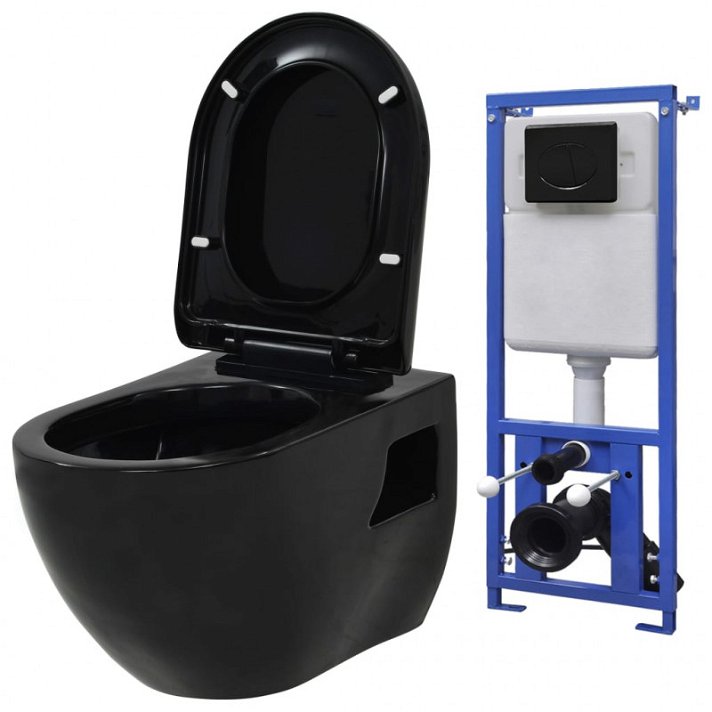 WC suspendu avec siège et réservoir caché noir Vida XL