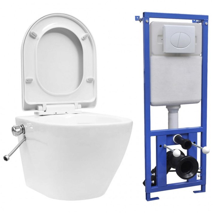 WC suspendu blanc sans bords avec fonction bidet et réservoir caché Vida XL