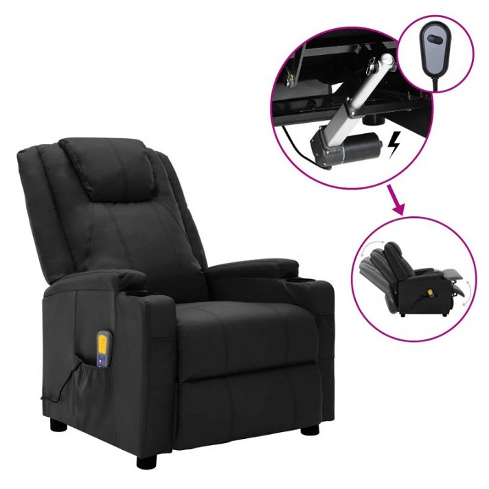 Poltrona massaggiante elettrica reclinabile ecopelle nera VidaXL