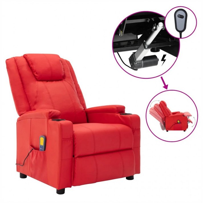 Poltrona massaggiante elettrica reclinabile in pelle sintetica rossa Vida XL