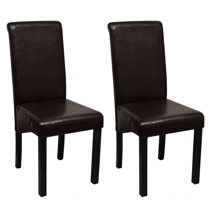 Pack de sillas de comedor hechas de cuero sintético en color marrón y patas de madera Vida XL