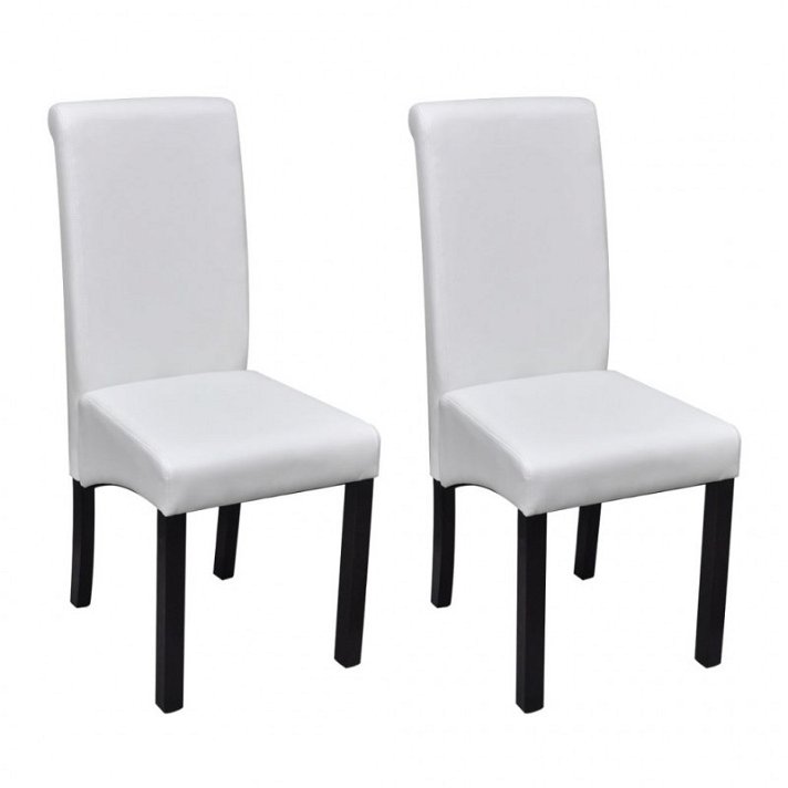Conjunto duas cadeiras de jantar de couro sintético de cor branco com pernas de madeira VidaXL