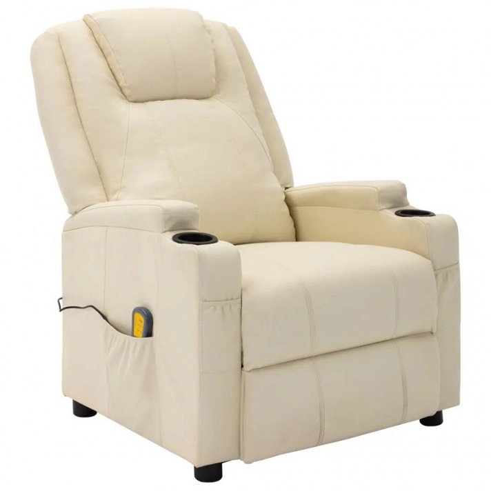 Poltrona massaggiante reclinabile in ecopelle bianco panna Vida XL