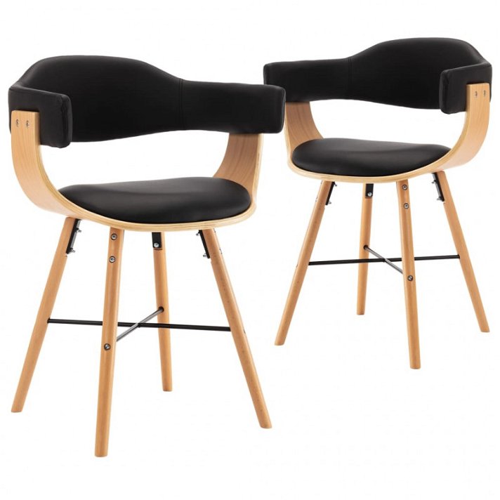 Conjunto de cadeiras de encosto curvado com apoio para braços e pernas de faia preto e castanho-claro Vida XL