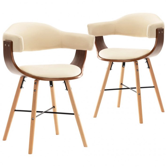 Pack de sillas de respaldo curvado con reposabrazos y patas de haya crema y marrón oscuro VidaXL