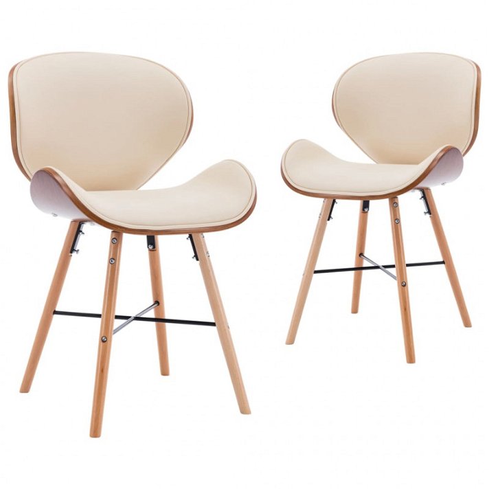 Pack de sillas acolchadas de madera curvada y cuero sintético en colores crema y marrón oscuro VidaXL