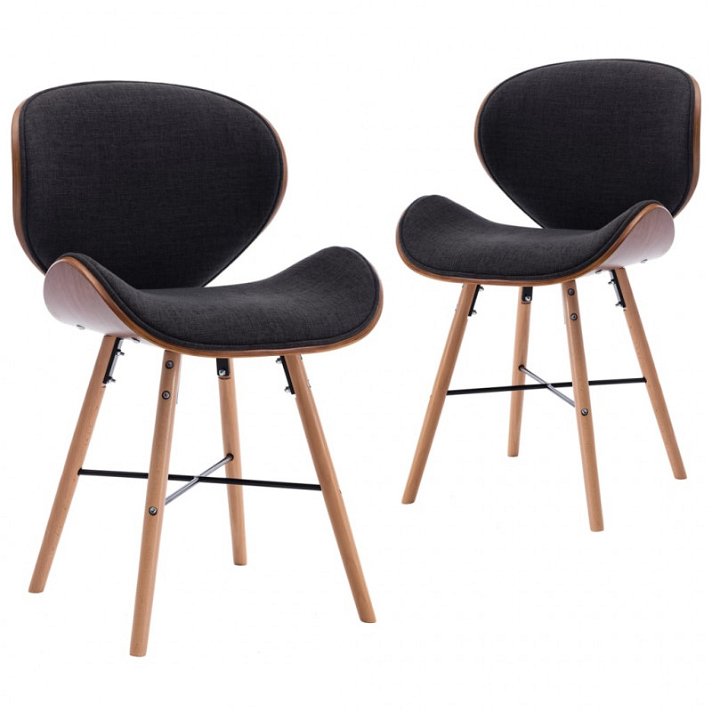 Pack de 2 sillas acolchadas de madera curvada y cuero sintético en colores gris oscuro y marrón oscuro VidaXL