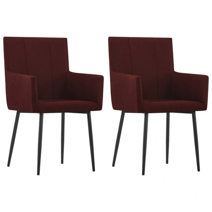 Conjunto de 2 cadeiras de estilo moderno com apoio de braços estofados com tecido de cor vinho tinto VidaXL
