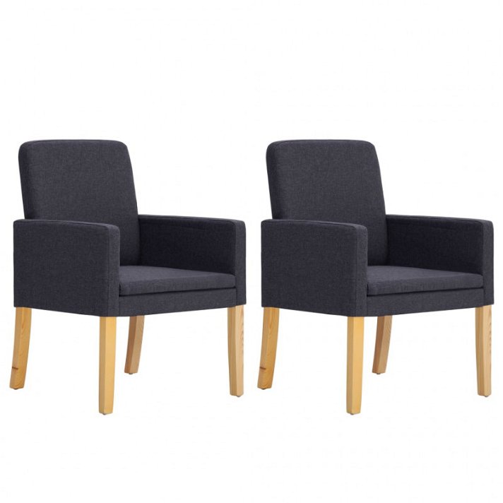 Conjunto de 2 cadeiras fabricadas com madeira e estofadas de tecido de cor cinzento escuro VidaXL