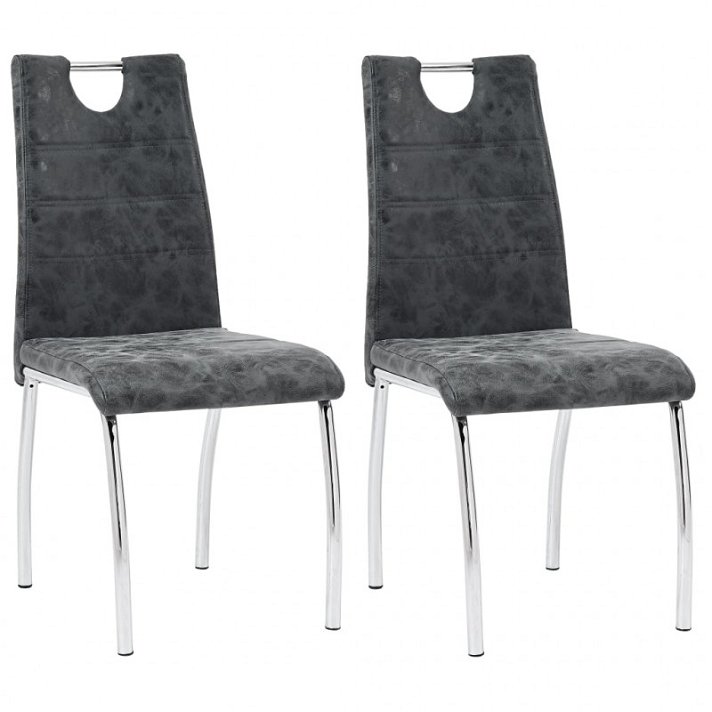 Conjunto de cadeiras fabricadas com pernas metálicas e estofado similar a couro de cor preto VidaXL