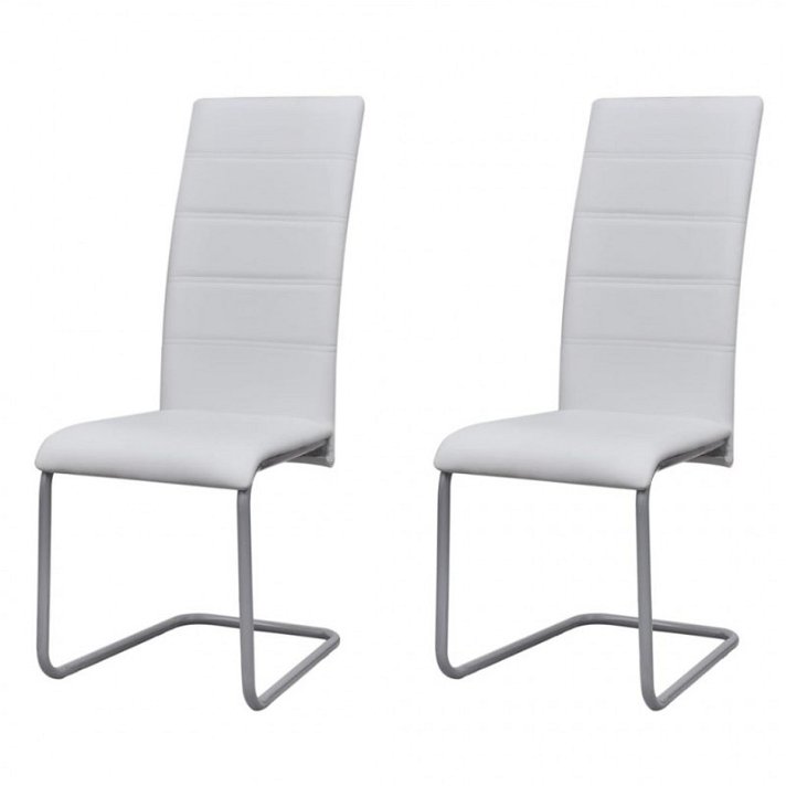 Set di sedie a sbalzo per sala da pranzo realizzate in pelle sintetica colore bianco Vida XL