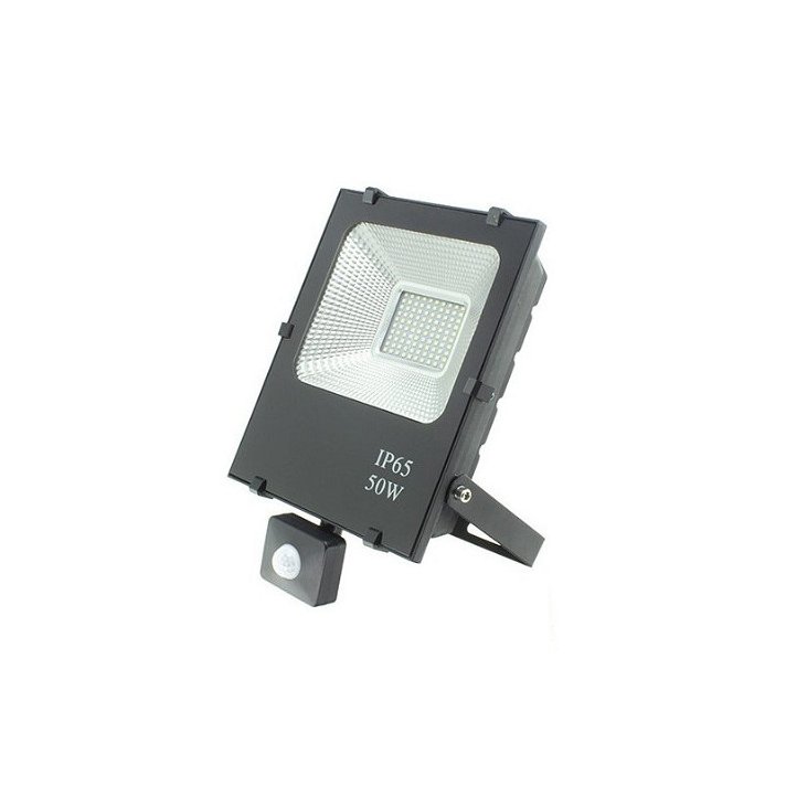 Riflettore LED quadrato nero 50 W con sensore Nero LedHabitat