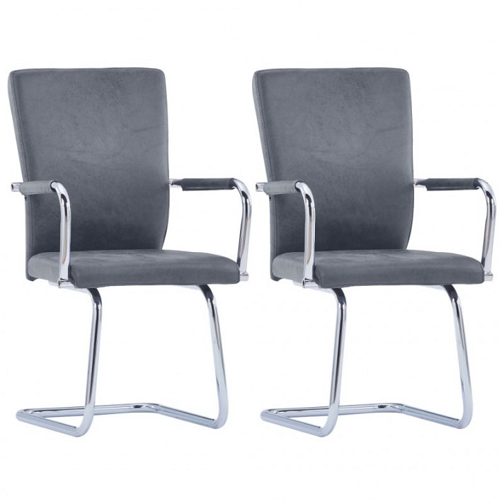 Set di 2 sedie a sbalzo con gambe in ferro e rivestimento in pelle sintetica scamosciata grigia VidaXL