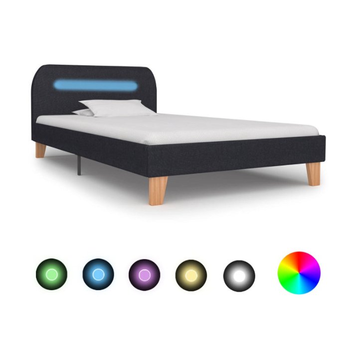 Estructura de cama con LED de tela gris oscura 90x200 cm VidaXL