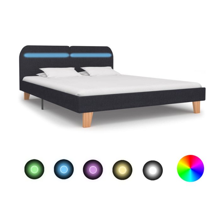 Estructura de cama con LED de tela gris oscuro VidaXL