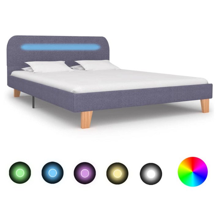 Estructura de cama con LED tela gris claro 140x200 cm VidaXL