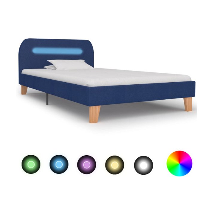 Estructura de cama con LED tela azul 90x200 cm VidaXL