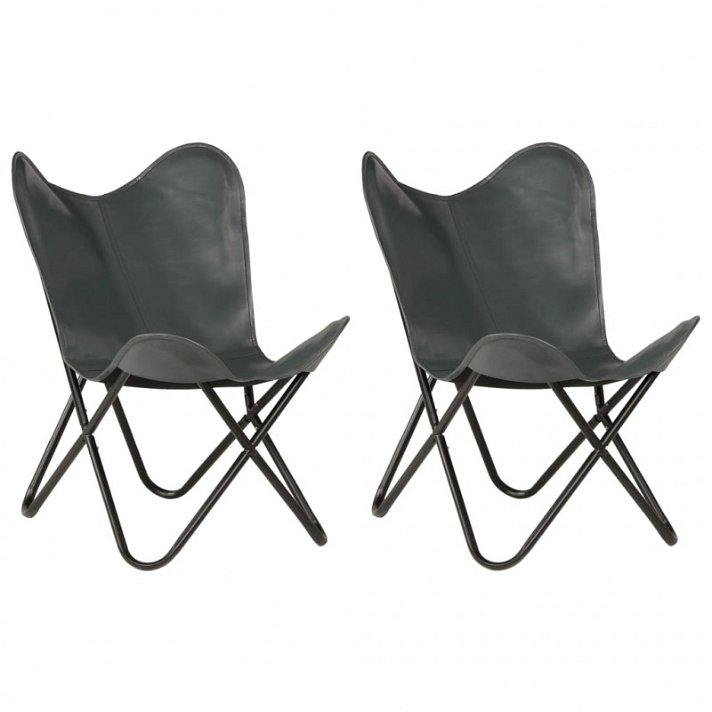 Conjunto de cadeiras butterfly de couro legítimo cinzento Vida XL