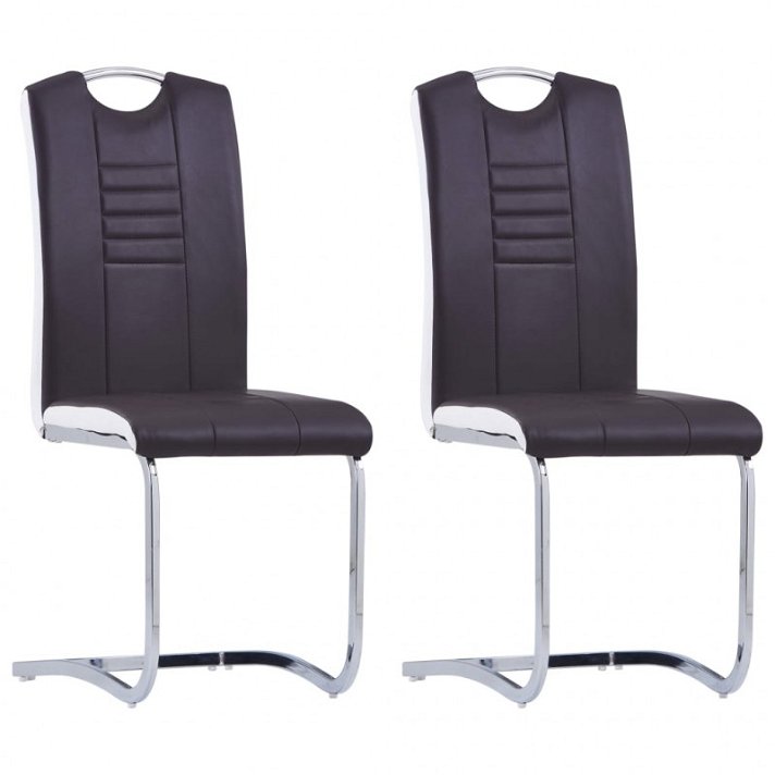 Pack de sillas voladizas elaboradas con acero y cuero sintético color marrón VidaXL
