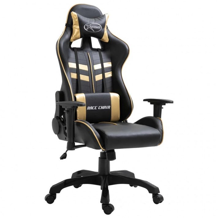 Cadeira gaming reclinável de couro sintético preto e dourado Vida XL