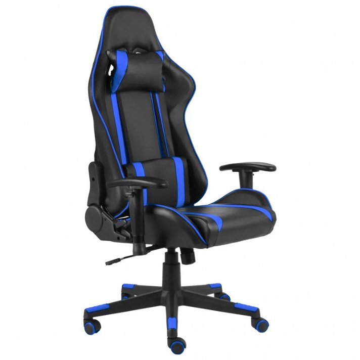 Cadeira de escritório reclinável de couro sintético preto e azul Vida XL