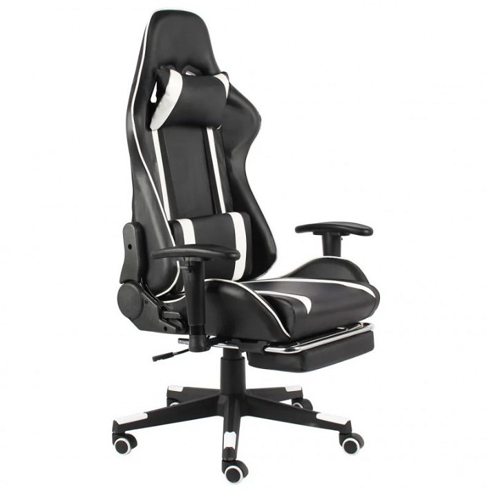 Cadeira de escritório com apoio para pés de couro sintético preto e branco VidaXL