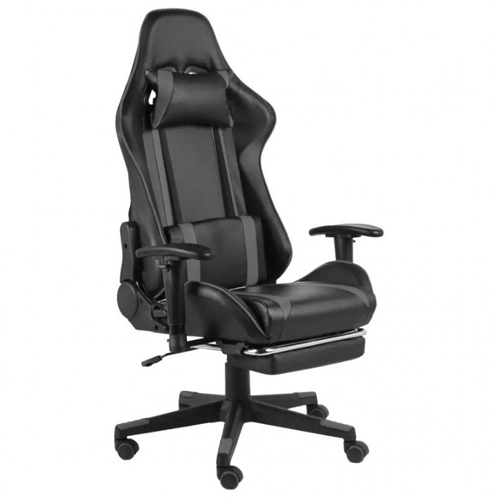 Cadeira de escritório com apoio para pés de couro sintético na cor preta e cinzenta VidaXL