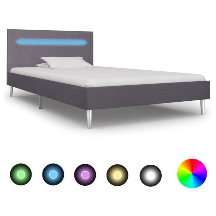 Estructura de cama con LED tela gris 90x200 cm VidaXL