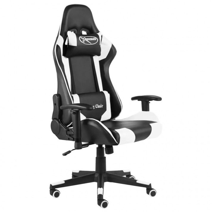Cadeira de escritório reclinável de couro sintético preto e branco VidaXL