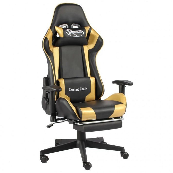 Cadeira de escritório com apoio para pés couro sintético preto e dourado Vida XL