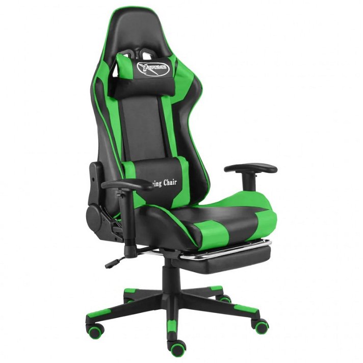 Cadeira de escritório com apoio para pés couro sintético preto e verde Vida XL