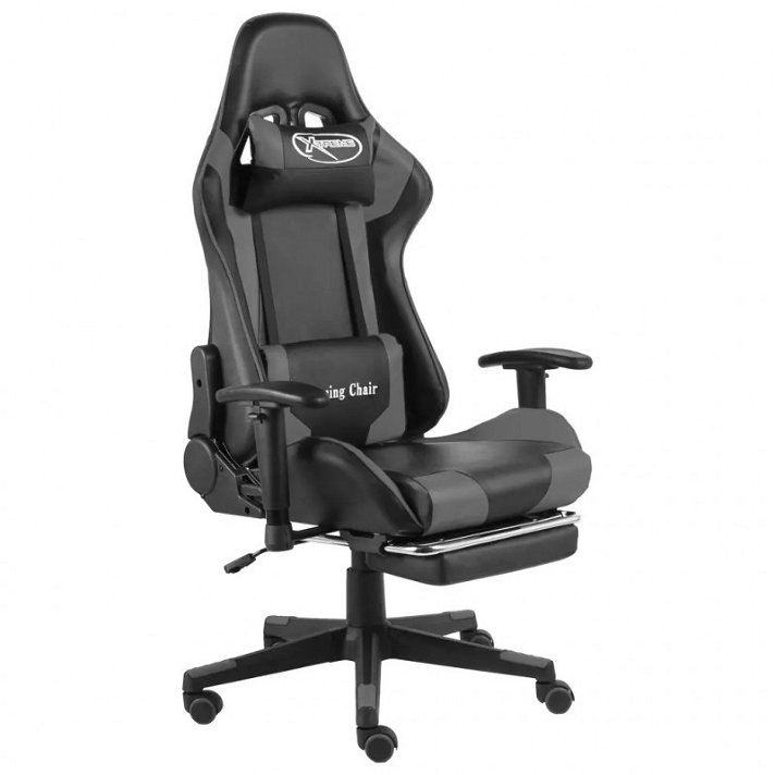 Cadeira de escritório com apoio para pés couro sintético preto e cinzento Vida XL