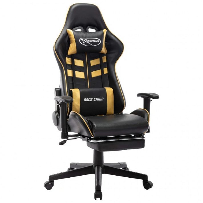 Cadeira com apoio de pés de couro sintético preto e dourado Vida XL