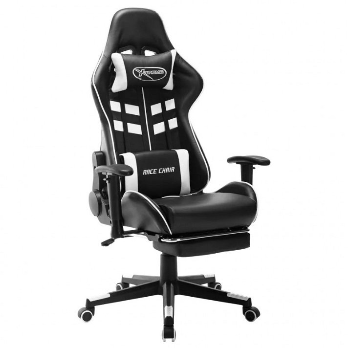 Cadeira com apoio de pés gaming de couro sintético preto e branco Vida XL