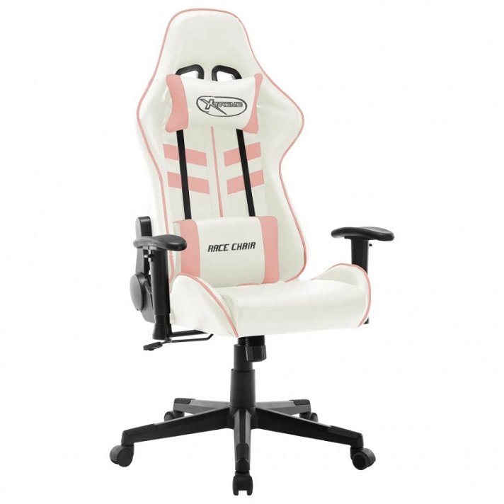 Cadeira de escritório gaming de couro sintético branco e rosa Vida XL