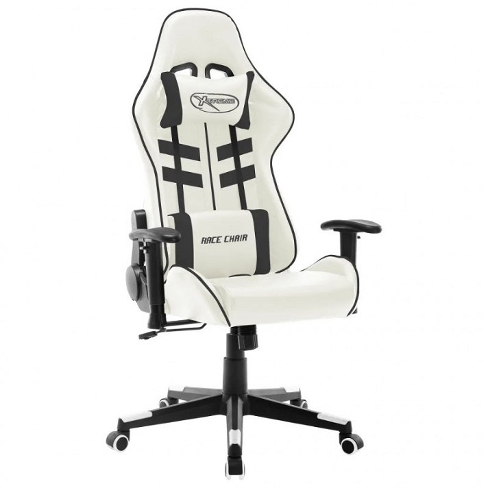 Cadeira de escritório gaming de couro sintético branco e preto Vida XL