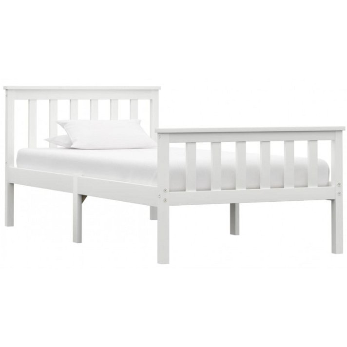 Estructura de cama de madera maciza de pino color blanca VidaXL