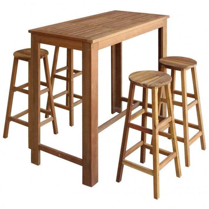Mesa bar com 4 cadeiras madeira de acácia Vida XL