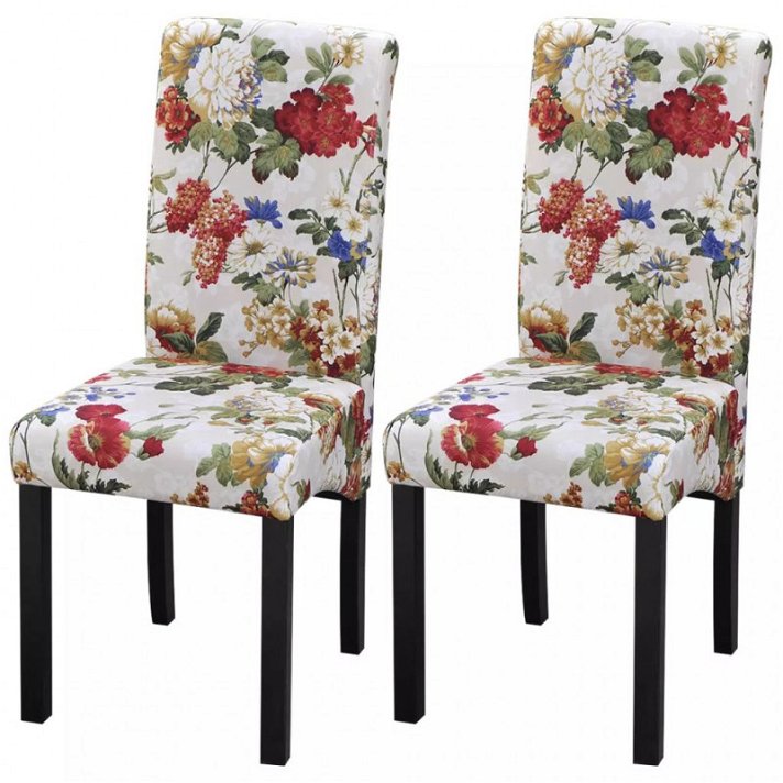 Conjunto de cadeiras para sala de jantar de tecido estampado floral Vida XL