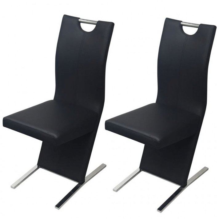 Pack de dos sillas de comedor modernas de cuero negro con patas cromadas Vida XL