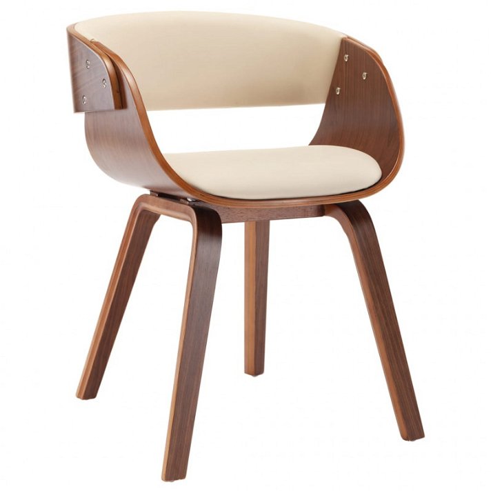 Cadeira para sala de jantar de madeira curvada e couro sintético de cor creme VidaXL