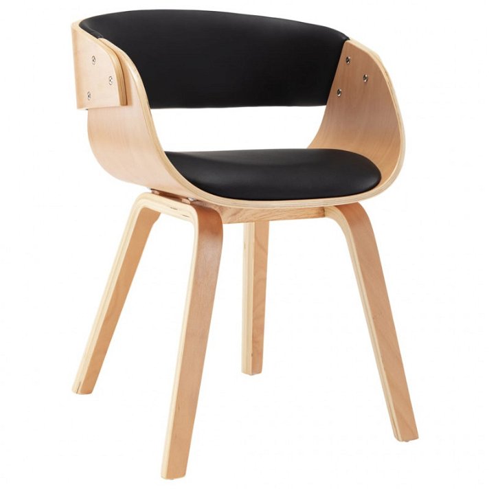 Cadeira para sala de jantar de madeira curvada e couro sintético preto da marca VidaXL