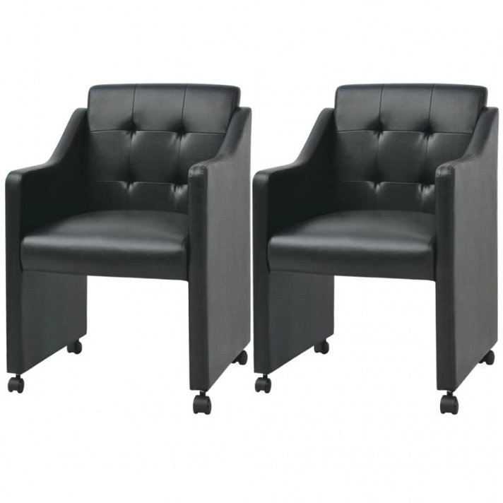 Conjunto de cadeiras de couro sintético preto com rodas Vida XL